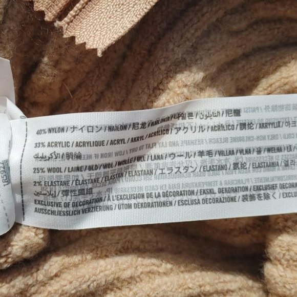 NWT ABERCROMBIE & FITCH Camel Beige Mock Neck Ribbed Wool Blend Zip Sweater. M - Picture 5 of 7